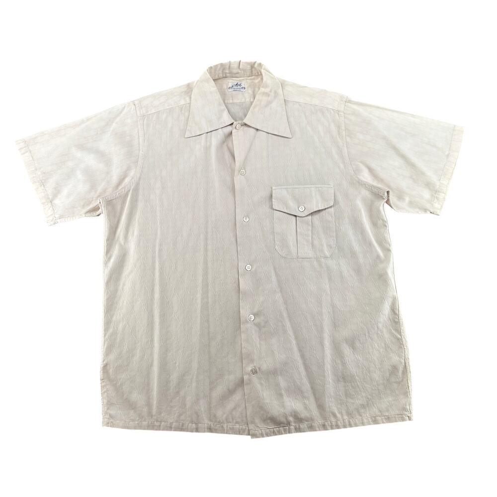 Vintage Ace 1950s Jacquard Collar Shirt Men's Medium Rockabilly SS Cotton